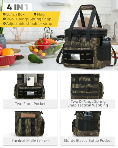 Image of holuxer Tactical Lunch Bag & Lunch Box for Men - Large Double Deck Expandable Insulated Soft Adult Lunchbox for Work - Cooler Bag for Beach, Picnic, Camping,Outdoor,Travel (Camo,16L)