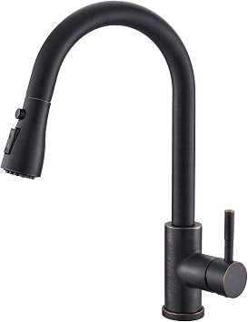GIMILI Oil Rubbed Bronze Kitchen Faucet with Pull Down Sprayer Single Hole Kitchen Sink Faucet Suitable for Farmhouses RV Laundry Room Outdoor and Campers