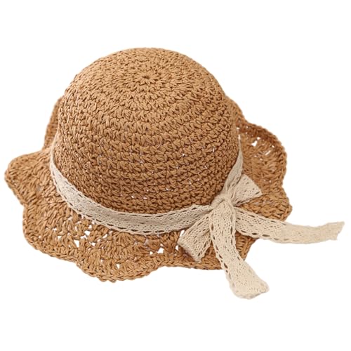 Baby Straw Hat, Cute Baby Sun Hat with Lace Bow for Boys Girls 8 to 24 Months, Breathable Small Bucket Cap for Outdoor Summer Beach, Khaki
