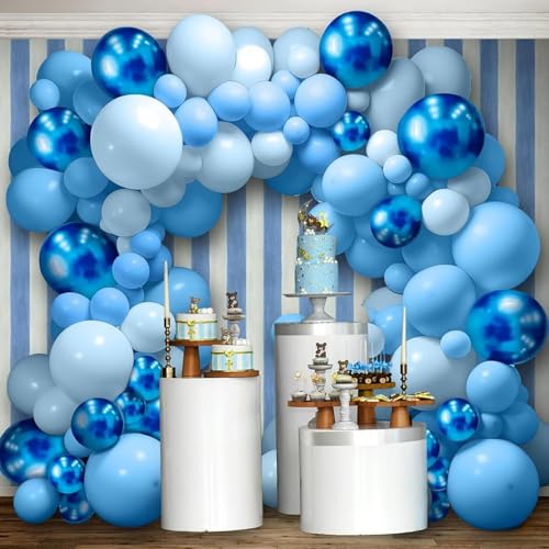 Image of Blue Balloons Garland Arch Kit,130pcs Different Sizes Royal Blue Balloon Navy Blue Balloon Light Blue Balloons for Baby Shower Birthday Graduations Anniversary Party Decorations