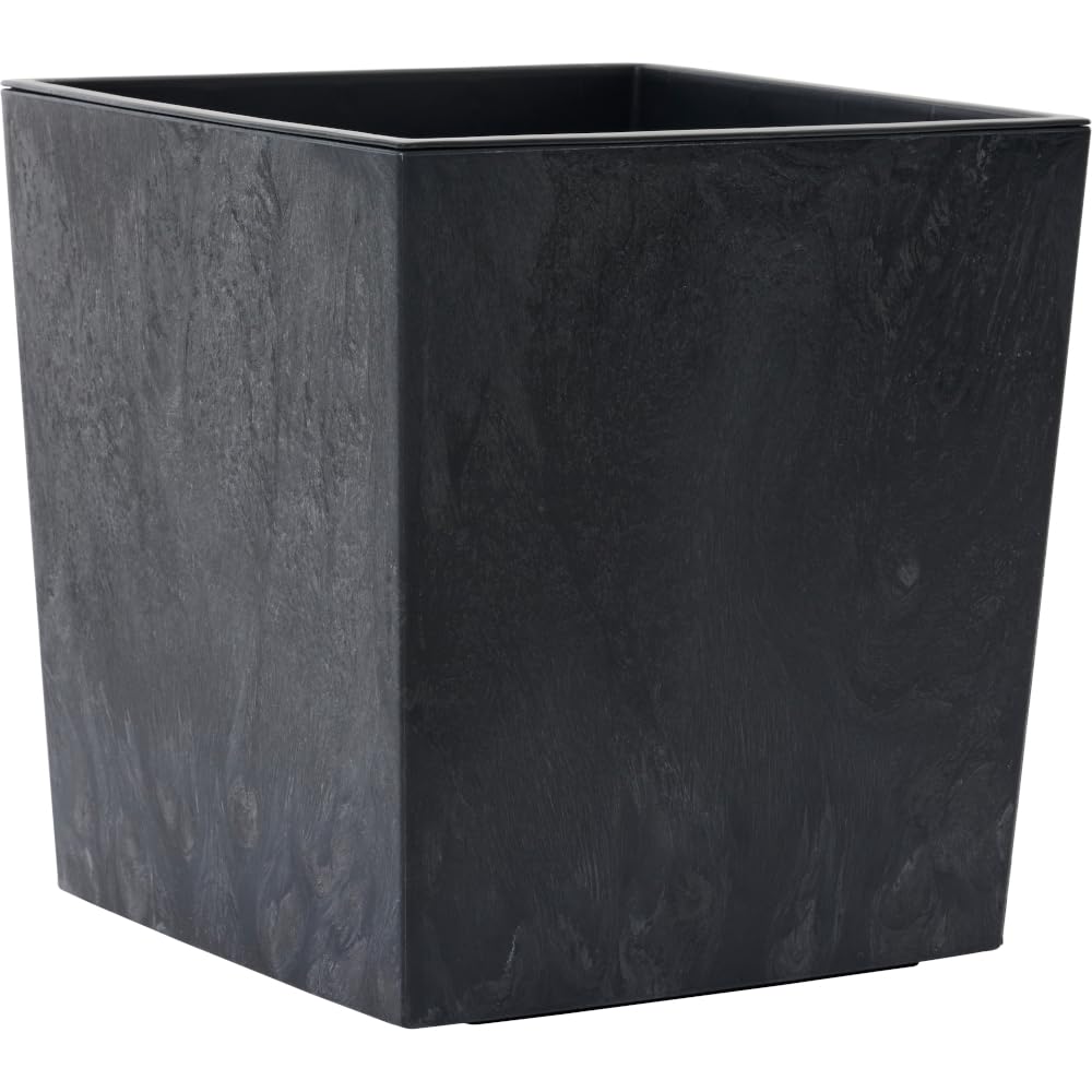 Pot de fleurs grand format Nizza Stone plastique gris anthracite effet béton avec bac