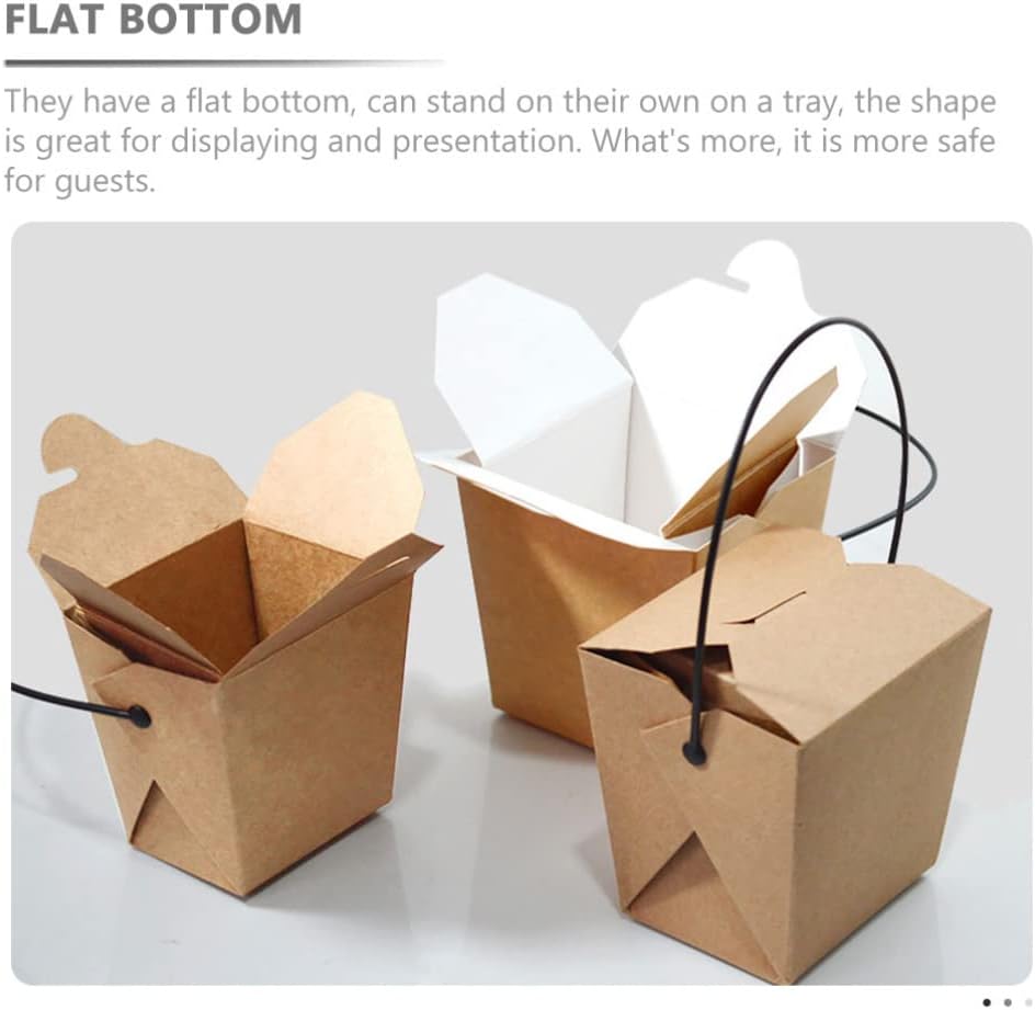 UPKOCH Chinese Take out Boxes Chinese Food Take out Box: 20pcs Disposable Snacks Container with Handle Kraft Paper Lunch Box French Fries Noodle Holder for Restaurant Catering Party Favor Light Brown : Industrial & Scientific