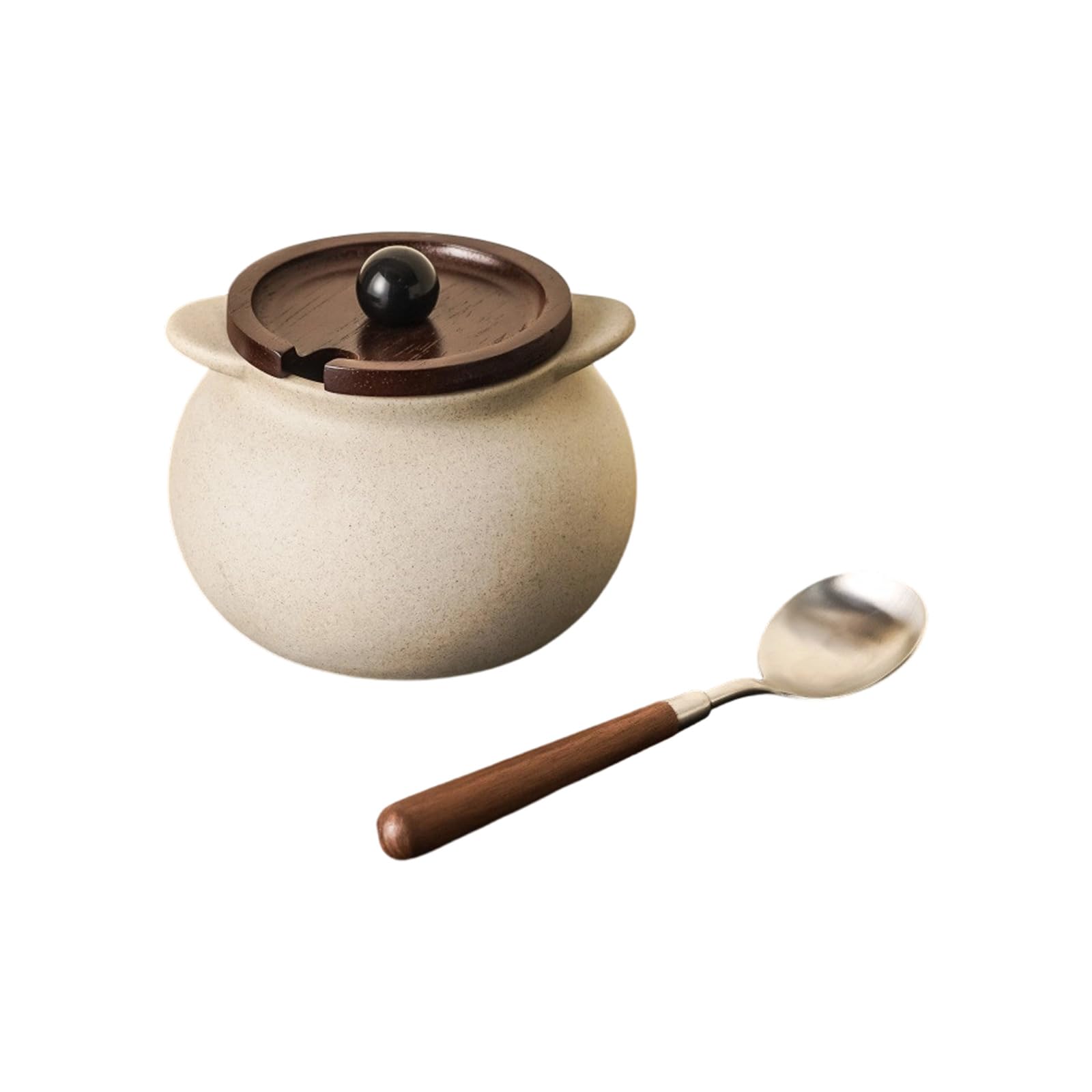 Sturdy Clay Seasonings Canister Large Capacity Spoon Included Multipurpose Use in Homes and Professional Kitchens Large Seasonings Jar