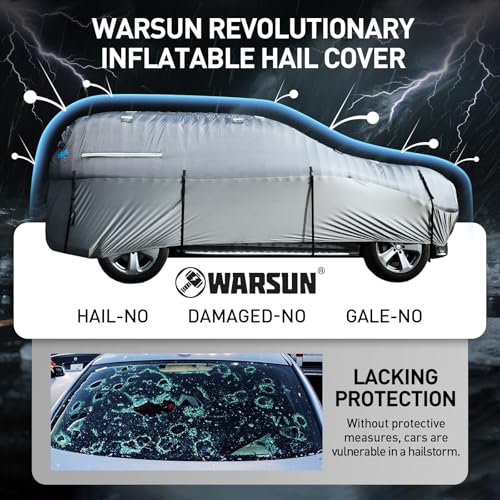Image of WARSUN Airtight Hail Car Cover with Thickened Real PVC Airbag Heavy Duty Anti-Hail Car Cover Protection for SUV Sedans Length Between 166-198 Inches(with Air Pump)