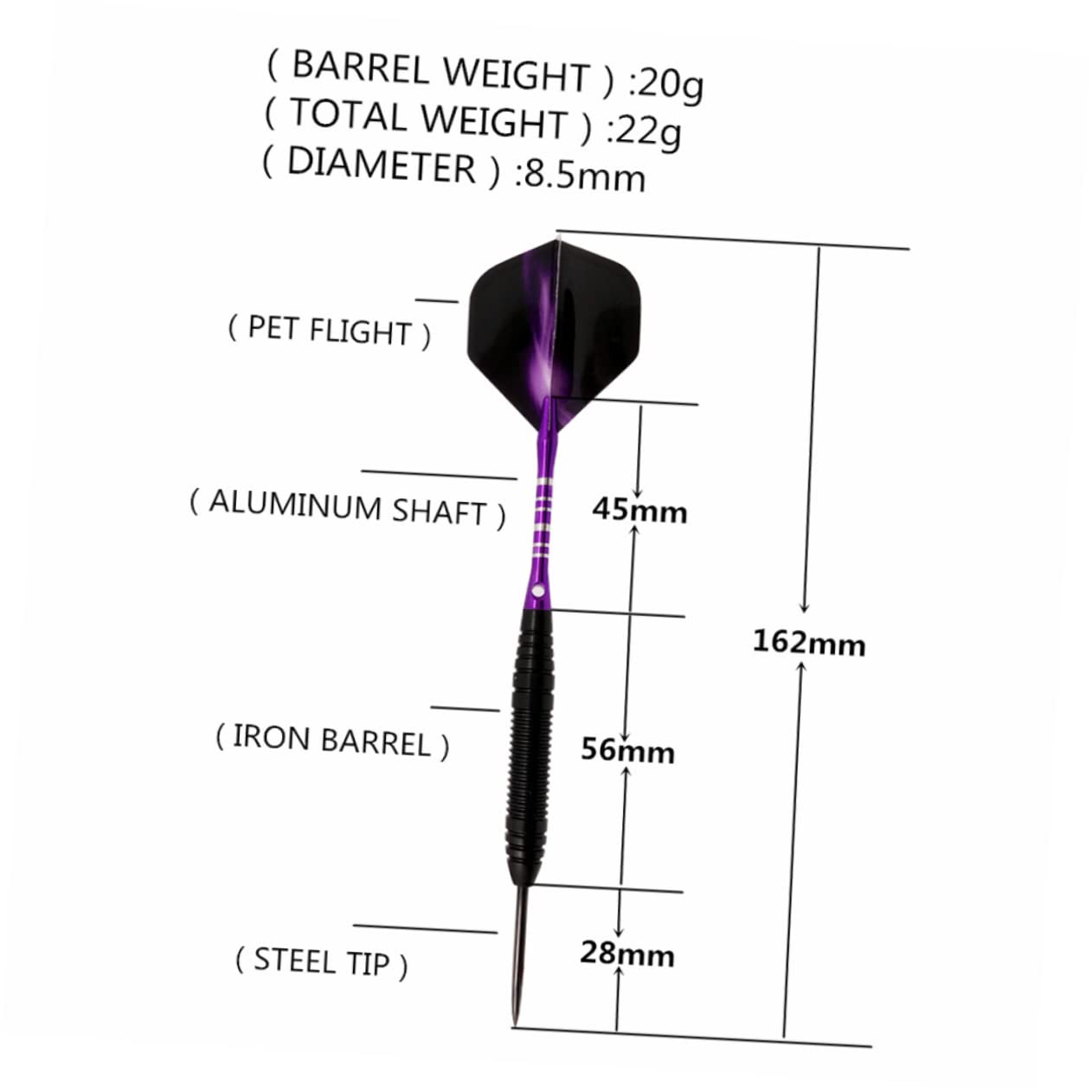 ibasenice Alloy Set Professional Needle Tipped Shafts Standard Flights Signs for Dartboard Pin Type Flights Purple