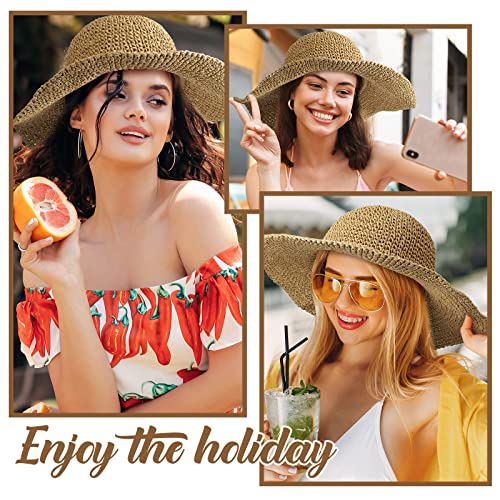 Bonuci 6 Pcs Floppy Paper Straw Sombrero Playa Plegable miniatura 4