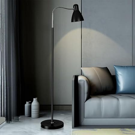 PETRLOY Adjustable Head Floor Lamp Black Classic Standing Light Polished Metal Vertical Lamp Rustproof Iron Table Lamp Simple Modern Standing Lamps for Living Room Bedroom Home Room Corner Decoration photo 2