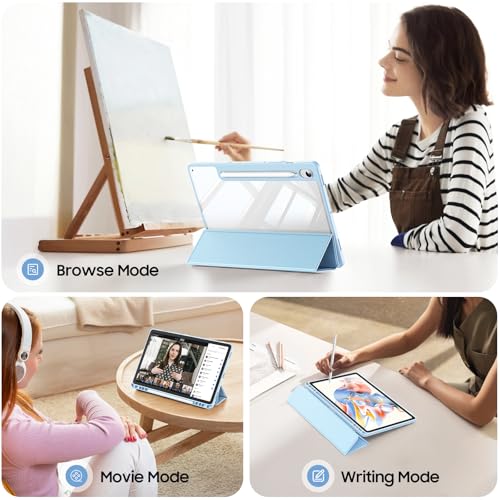 Image of Fintie Hybrid Slim Case for Samsung Galaxy Tab S9 FE 5G 10.9 Inch /Galaxy Tab S9 11 Inch 2023 with S Pen Holder, Shockproof Cover with Clear Transparent Back Shell, Auto Wake /Sleep, Blue