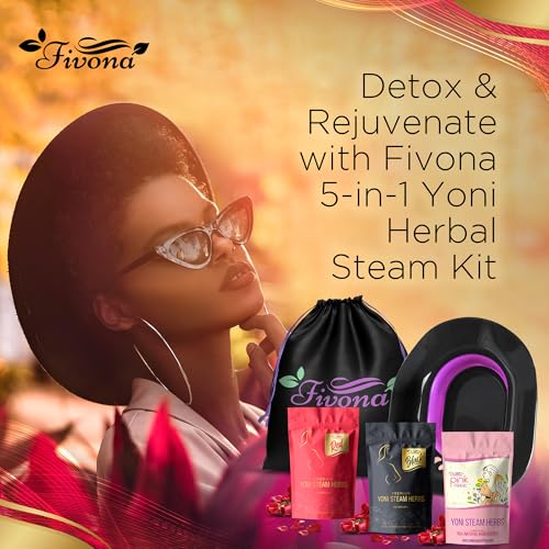 Image of Fivona 5-in-1 Yoni Steaming Kit Foldable Over the Toilet Steamer Seat with Black Red Pink Premium Yoni Herbs and Storage Bag - Effective Detox pH Balance Cleansing and Relaxation - At Home V-SPA