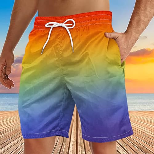 Men Tropical Holiday Shorts with Pockets Elastic Waist Rainbow Swimtruncks Casual Summer Boardshorts 2025 Beach Wear2