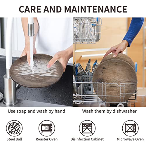 Felovuwon Melamine Dinnerware Set 12Pcs Dinner Plates And Bowls Sets For 4 Dishwasher Safe Camping Dishes Set Unbreakable Salad Plates For Casual Indoor Outdoor Dining Party Rv Camping (Wood Grain) #TOP3