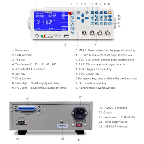 Image of MATRIX MCR5200 Benchtop LCR Meter, 40Hz-200kHz 0.1%, Digital LCR Bridge Measures Inductance /Capacitance /Resistance, USB /RS232C, Calib-Clear, Data Save