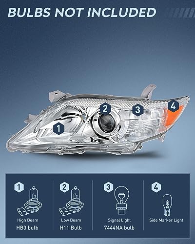 Image of Nilight Headlight Assembly Compatible with 2010 2011 Toyota Camry Headlamps Replacement Chrome Housing Amber Reflector Upgraded Clear Lens Driver and Passenger Side