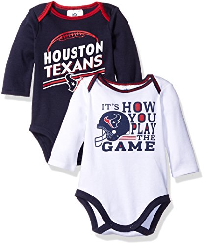Image of Gerber NFL Houston Texans Unisex-Baby 2-Pack Long-Sleeve Bodysuits, Navy/Gray, 0-3 Months