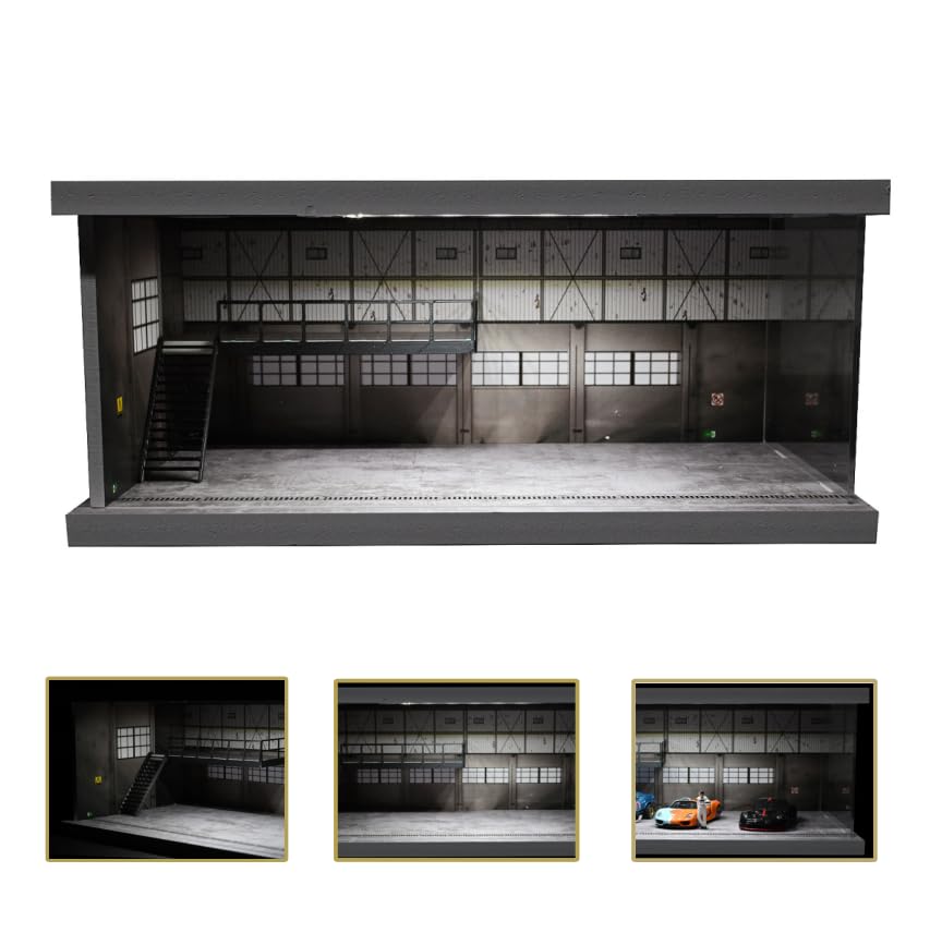 Amazon.co.jp: 1/64 ジオラマ カーガレージ モデル LED照明付き 駐車場