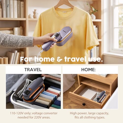 Image of Portable Travel Steamer for Clothes 1200W Powerful 2 In 1 Steamer & Iron,10s Fast Heat 4 Modes with LED Display, 150ml Water Tank Powerful Wrinkle Remover for Home Office Travel for 120V