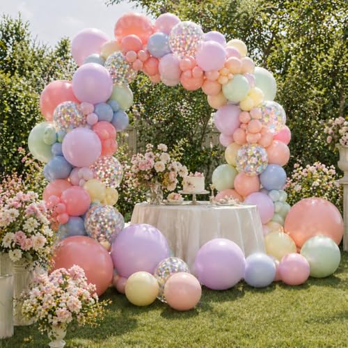Image of Pastel Balloons 60pcs 12 Inch Macaron Pastel Pink Blue Yellow Mint Lavender Rainbow Latex Balloon with Colorful Confetti Balloons for Baby Shower Bridal Shower Ice Cream Birthday Wedding Party Decor