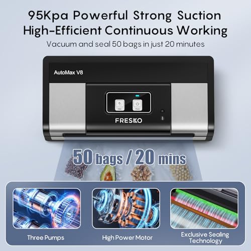 Image of Fully Automatic Vacuum Sealer, 95Kpa Powerful Food Vacuum Sealer Machine, Auto Dry-Wet Detection | Bag Cutter | 2 Rolls Bags & 100 Pcs Precut Bags | Effortless Operation, Silver - Black