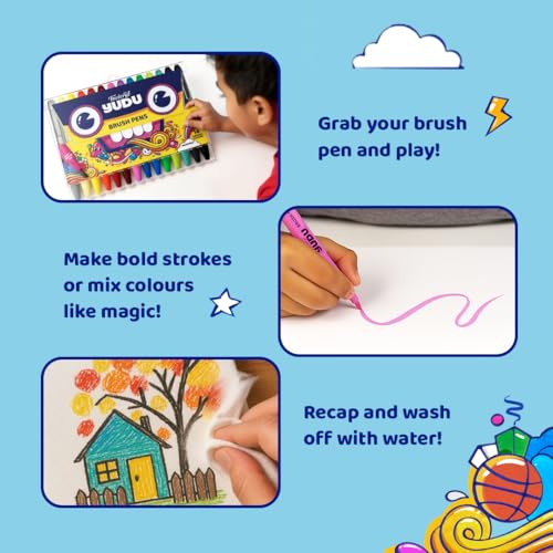Image of Fevicryl YUDU Brush Pens | Set of 14 Colours | Water-Based, Quick-Drying & Washable | Flexible tip for Calligraphy & Journalling | Ergonomic Design for Kids | Ideal Gift for Kids