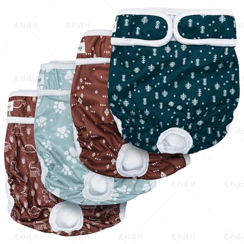JoyDaog Pañales para perros medianos, paquete de 4 pañales reutilizables lavables para perritos de primera calidad para calor, incontinencia, pañales para perros menstruales, talla M