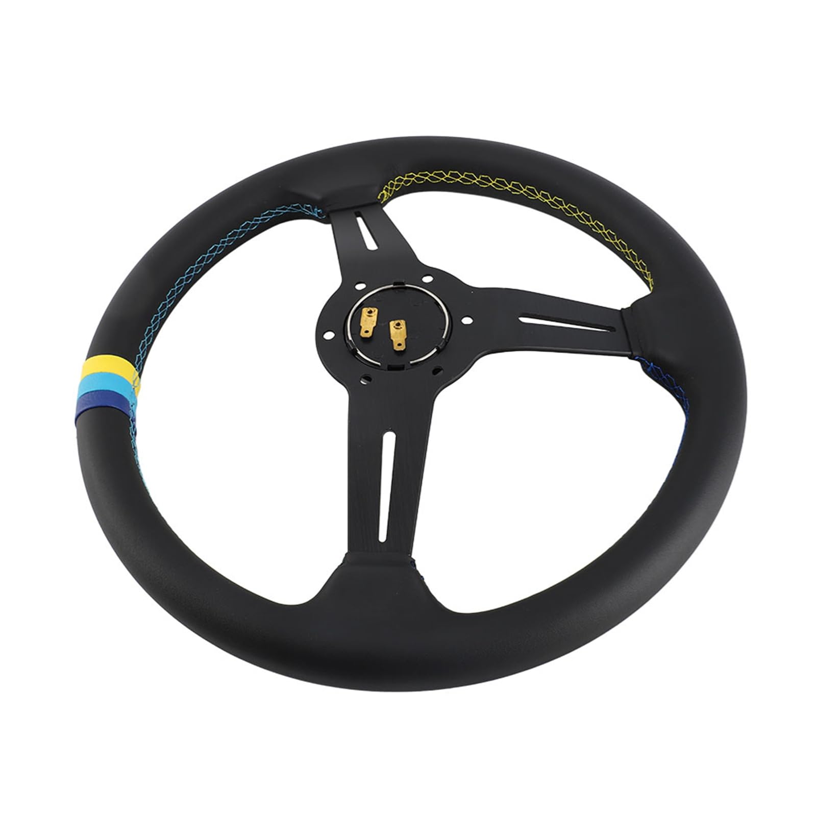Volante da Corsa in Pelle Nera 350 mm (14 Pollici) - Design Universale a 6 Bulloni con Pulsante Clacson