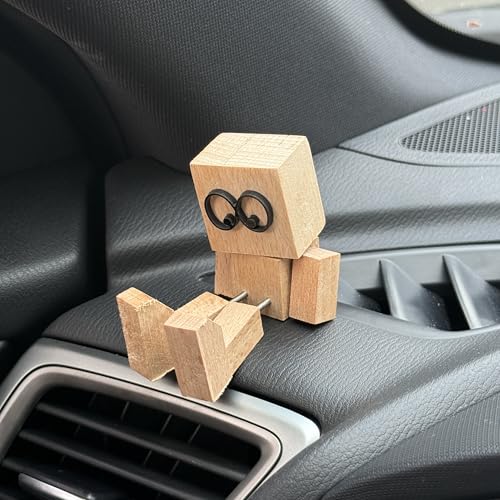 Bafiwu Schüttelmann aus Holz, lustige Wackelfigur fürs Auto, handgefertigter wackelnder Holzmann als Armaturenbrett-Deko, Schreibtischfigur & Geschenkidee