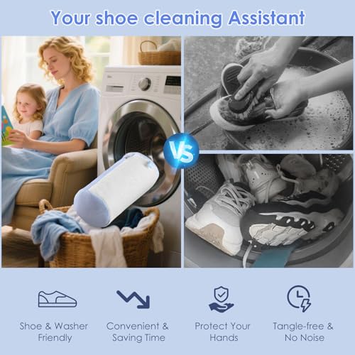 Image of Teletrogy 2Pcs Shoe Washing Machine Bags, Laundry Shoes Bag for Washer & Dryer, Reusable Shoe Cleaning Bag Fluffy Fiber Inside, Large Sneaker Tennis Laundry Bags for All Mudy Shoes, 7 x 13 Inches