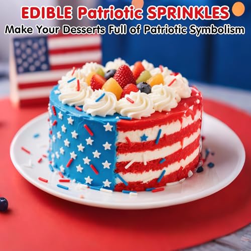 Image of Edible Patriotic Sprinkles for Cake Decorating,130g,July 4th Red White and Blue Jimmies Stars Sprinkle Mix,American Team USA Sprinkles,Independence Day Baking,Donut,Ice Cream,Cookies,Cupcake Topper,Memorial Holiday Festival Wedding Birthday Party Decorations | 130g,Independence Day,Baking Decorations,Cookies,Cupcake Topper,Memorial Festival,Wedding,Birthday Themed Holiday Supplies