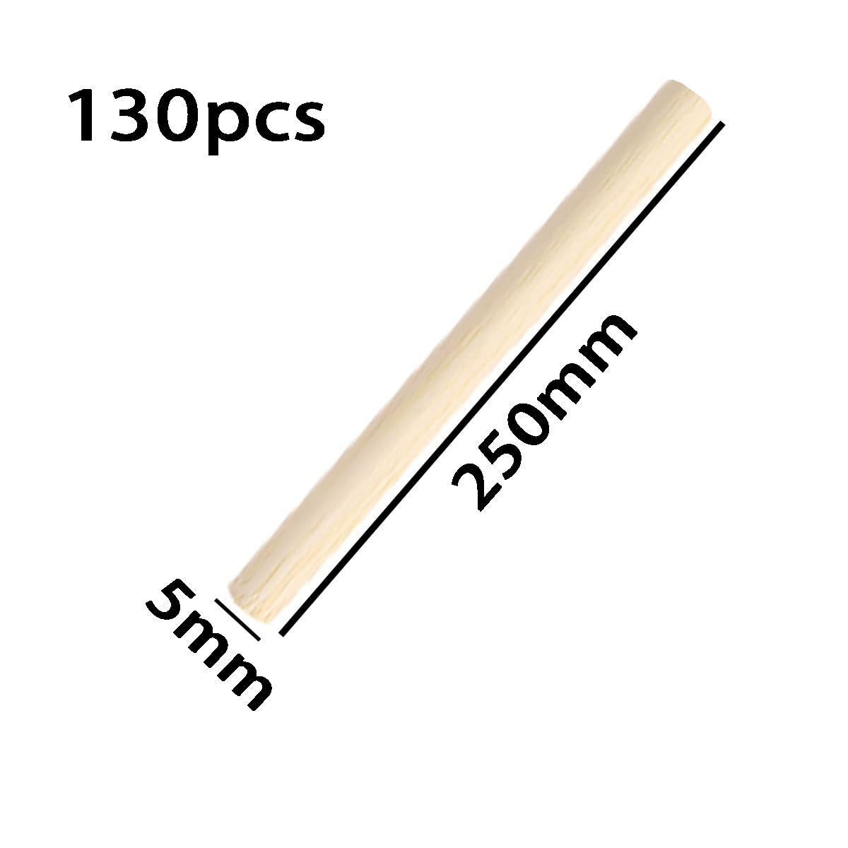 Drewniane patyki, drewniane kołki Drewniane kołki prętowe długość 250 mm nieobrobione drewniane okrągłe patyki drewniane patyki do rękodzieła artystycznego, średnica 5 mm 130 szt.