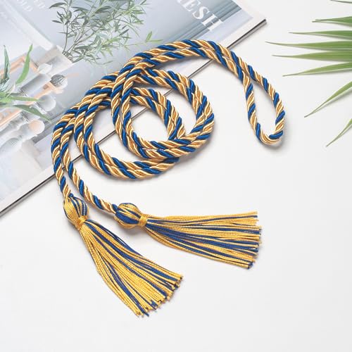 Image of ONUPGO Royal Blue Gold Graduation Cord, Graduation Honor Cords Rayon Braided Tassel Cord for 2026, 68 inch Polyester Yarn Long Robe Honor Rope for Graduation Students, Bachelor Gown