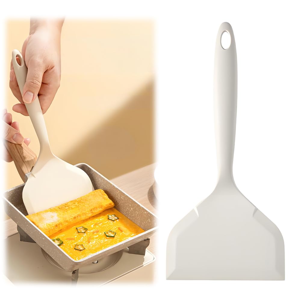 TUMETINSS スパチュラ ゴムベラ シリコン卵焼きヘラ フライ返し 耐熱調理器具 玉子焼き お好み焼き パンケーキ サンドイッチ ステーキ 魚用 キッチンツール ホワイト 1個