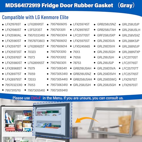 Image of 24″x35″ MDS64172919 Freezer Door Gasket Replacement Compatible with LG Kenmore LFC25776ST LFC28768ST, Upgraded 2704730 Refrigerator Gasket Replace AP5787017 MDS38201406 Seal - Unbent