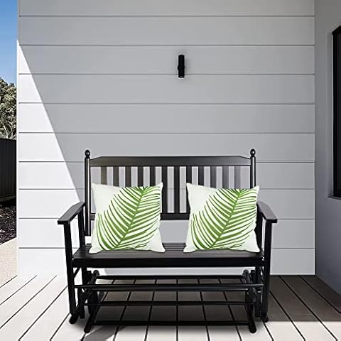 LUCKYERMORE Patio Glider Benches for Outside, Porch Glider Swing Chair Outdoor Glider Rocking Bench, 400 LBS Capacity, Wooden 2-Person Glider for Backyard, Poolside, Garden, Black Cover