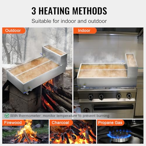 Image of VEVOR Maple Syrup Evaporator Pan, 47 Gal, 47 x 24 x 9.6 Inch Maple Syrup Pan, 304 Stainless Steel Maple Syrup with Thermometer, 2 Valves and 3 Heating Methods, for Home, Outdoor