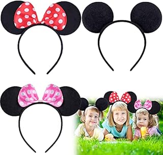 Aonuily Minnie Mouse Ears Headband , 3Pcs Mickey Mouse Ears Hair Bands for Kid Adult Fancy Dress Accessories Girls Costume Party