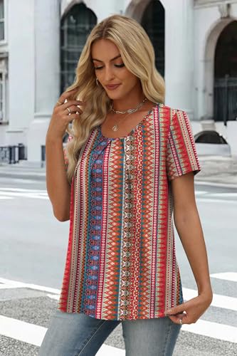 Image of WIHOLL Women T Shirts Pleated Short Sleeve Tops Business Casual Dressy Blouses