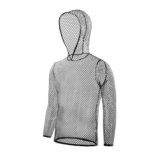 Mens Fishnet Hoodie Mesh Shirt See Through Undershirt Sexy Net Top Long Sleeve Muscle Shirts3