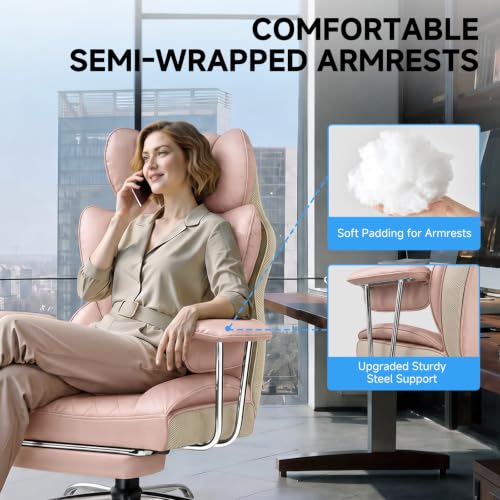 Image of GTPLAYER Gaming Chair,Office Chair with Pocket Spring Lumbar Support, Ergonomic Comfortable Wide Office Desk Computer Chair with Outward Fixed Soft Armrests and Footrest（Pink White）
