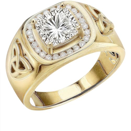 Men’s 925 Sterling Silver 8MM Cushion Cut Gemstone Ring with Moissanite Accents | Classic Men’s Statement Ring | Available in Size 4-16