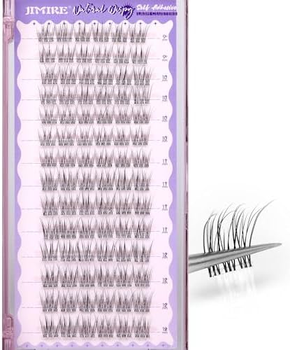 JIMIRE Self Adhesive Eyelashes Wispy Lash Clusters Natural Look 9-12MM Press on Lashes Self Adhesive Lash Clusters No Glue Needed Natural Pre Glued Lashes Clusters Reusable Invisible Band