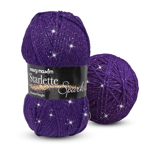 Image of Mary Maxim Starlette Sparkle Yarn, Medium Worsted Weight Purple Yarn for Knitting and Crocheting, Acrylic Polyester Blend for Blankets, Clothing, and Decor, 196 Yards