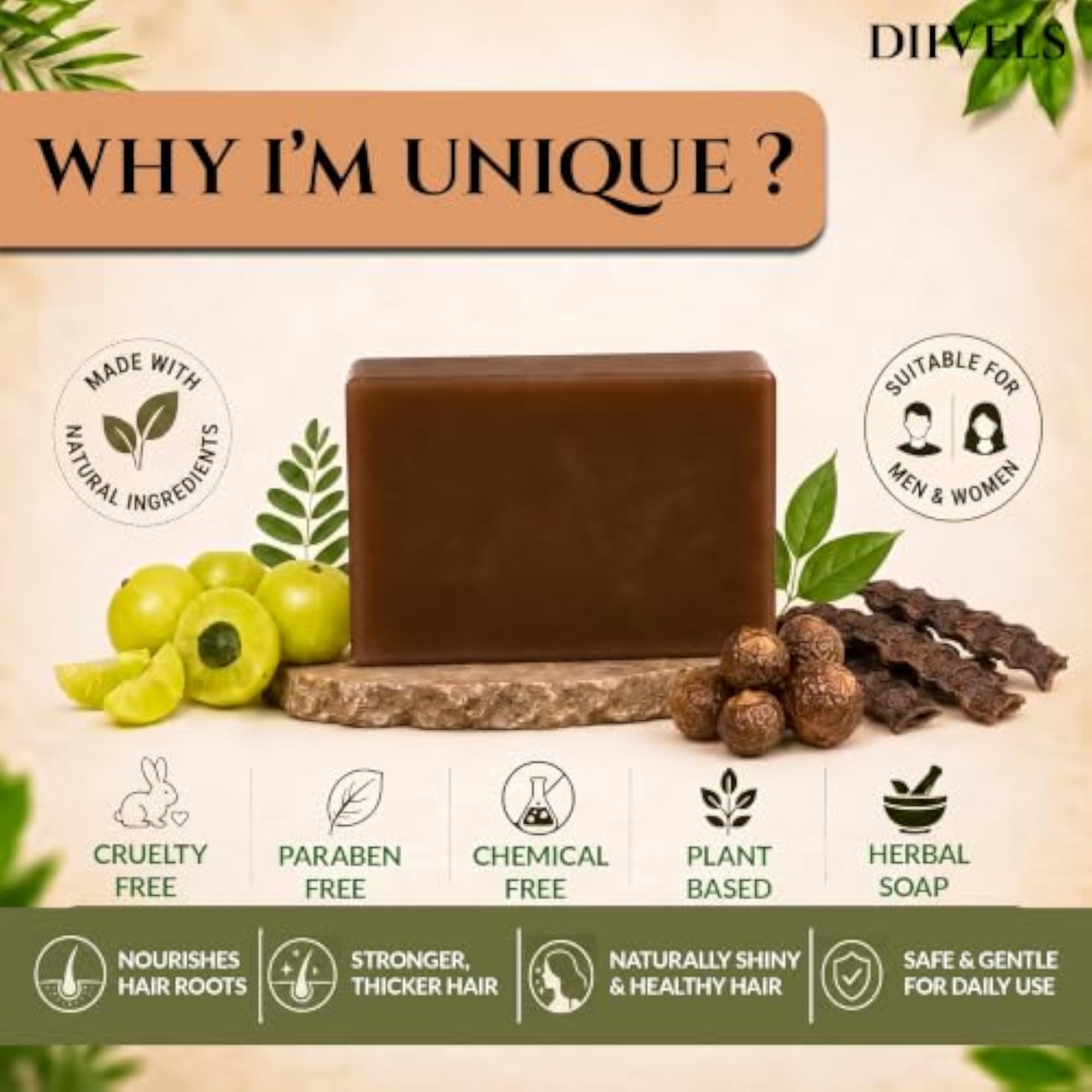 Diivels Organic Amla Reetha Shikakai Shampoo Soap Bar