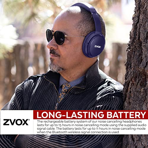 Image of ZVOX Noise Cancelling Over Ear Bluetooth Headphones - AccuVoice Technology, Wireless Microphone, AV50 Model, Hi-Res Audio & Deep Bass - Blue
