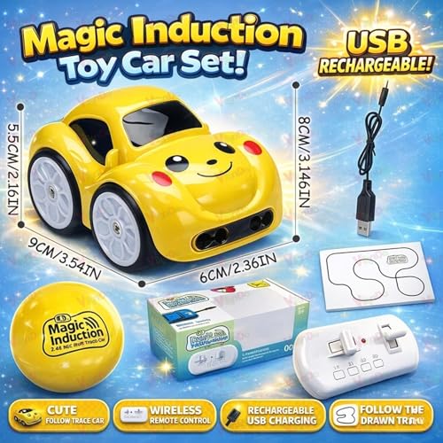 Image of VikriDA Magic Induction RC Sensor Car with 2.4GHz Remote Control, Smart Music & LED Lights, Line Sensing Infrared Following Mini Car, Educational Racing Toy for Boys & Girls