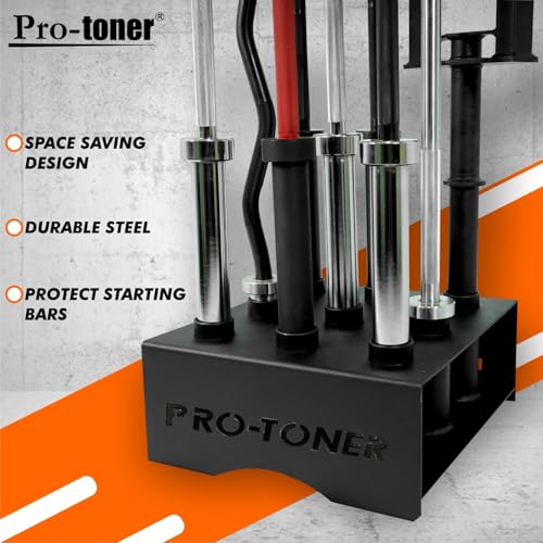Image of Protoner 9 Barbell Holder, Vertical Barbell Holder Storage For 9 Barbells For Gym Fits 2inch 50mm Olympic Bars, Hex Trap Bar, Multi-Grip, & Curl Bars Stand Rack, Rack for Olympic Bar