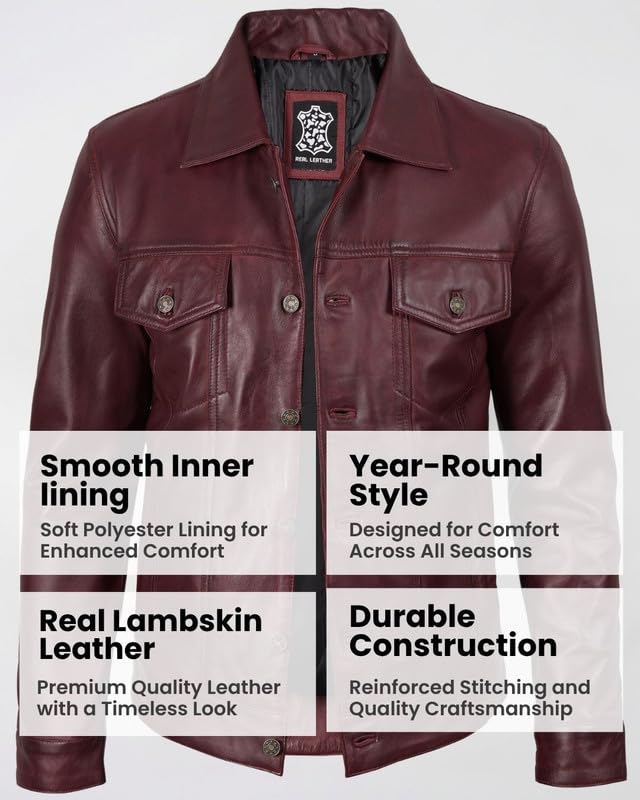 Image of Blingsoul Men's Leather Jacket - Real Full-Grain Lambskin Trucker Jacket for Men