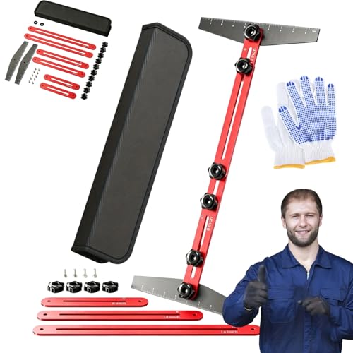 2026 Upgraded Adjustable Stair Tread Template Tool Set Stair Measuring Tool with Dual Knob and Pin Stop Track Stair Tread jig for Cutting Stair Riser Shelf Cutting (with Bag)