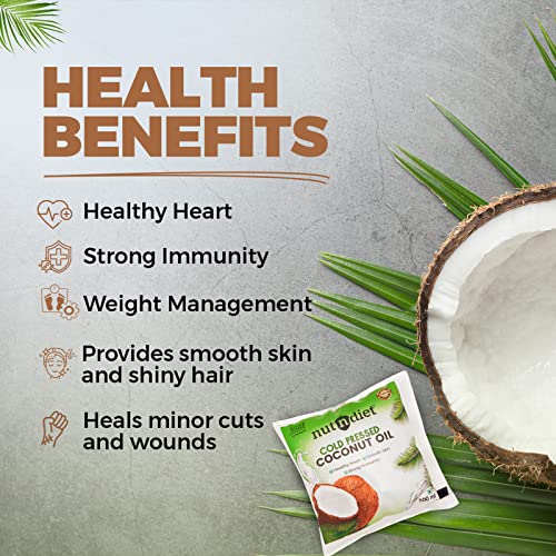 Image of nutndiet Cold Pressed Coconut Oil 1 Litre Pouch | Pure & Natural | Ideal for Cooking, Skin Care, Hair Care & Massage | Chemical-Free, Rich in Nutrients & Antioxidants
