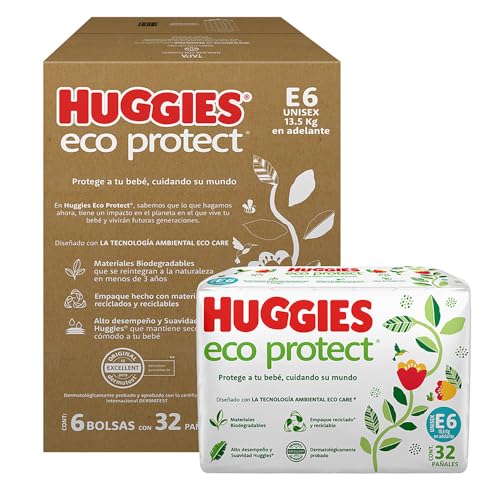 Huggies Eco Protect Pañal Desechable para bebé, Unisex, Etapa 6, Caja con 192 Pañales Desechables, Ideal para Bebés de...