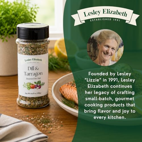 Image of Lesley Elizabeth Dill & Tarragon Seasoned Sea Salt - Gourmet Herb & All-Natural Sea Salt Blend for Fish, Poultry, Seafood & Vegetables | All-Purpose Cooking & Grill Seasoning